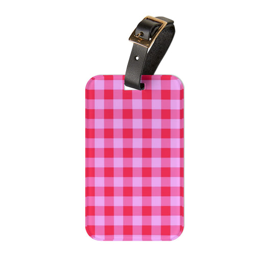Pink Gingham Luggage Tag
